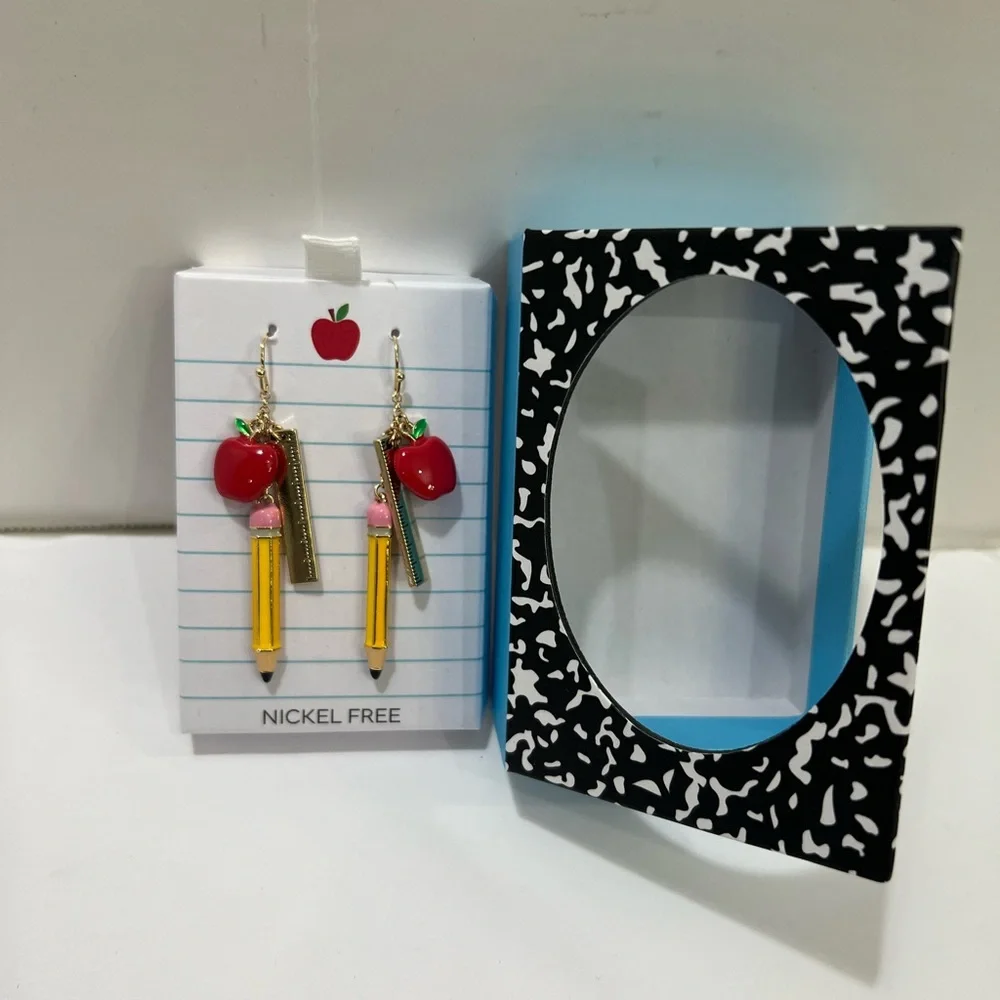 Apple and Pencil Kids Earrings - Picture 6 of 7